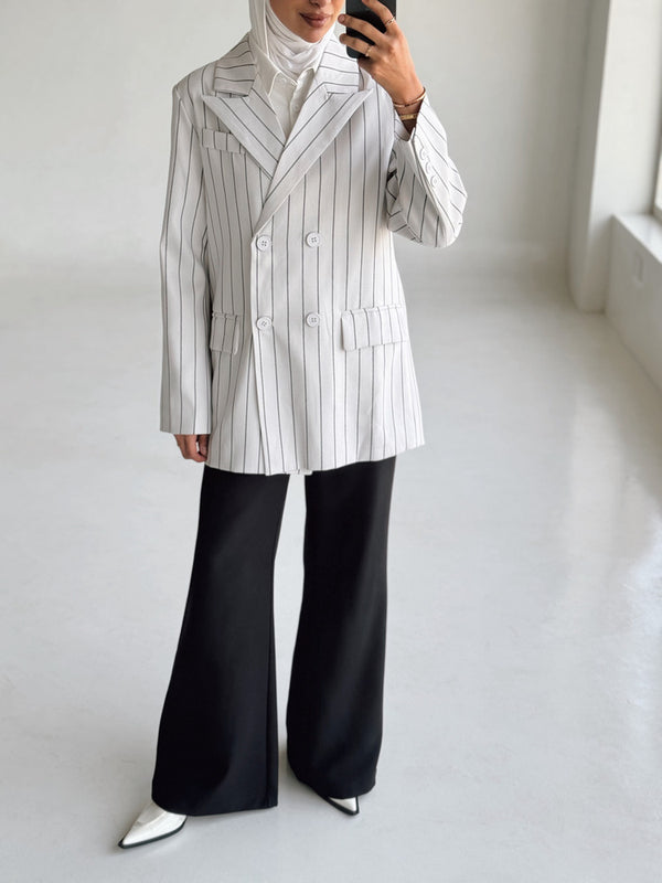 Women White Striped Casual Blazer بليزر