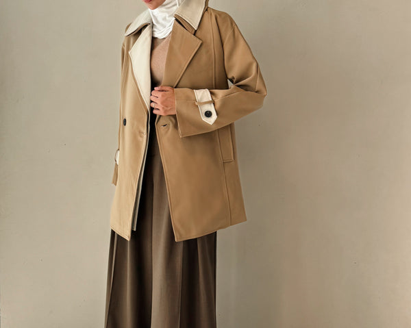 Contrast Color Mid Length Coat