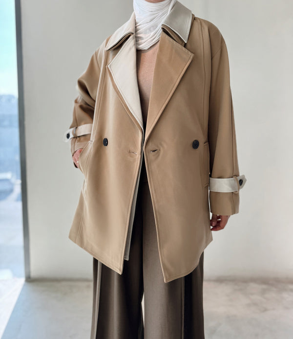 Contrast Color Mid Length Coat