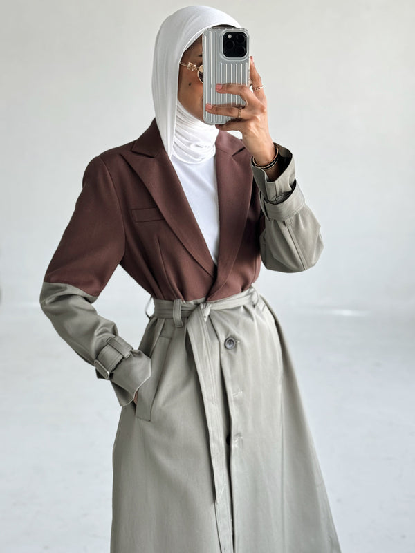 Elegant Lace-up Gathered Waist Trench Coat السترات الخارجية / المعاطف الطويلة