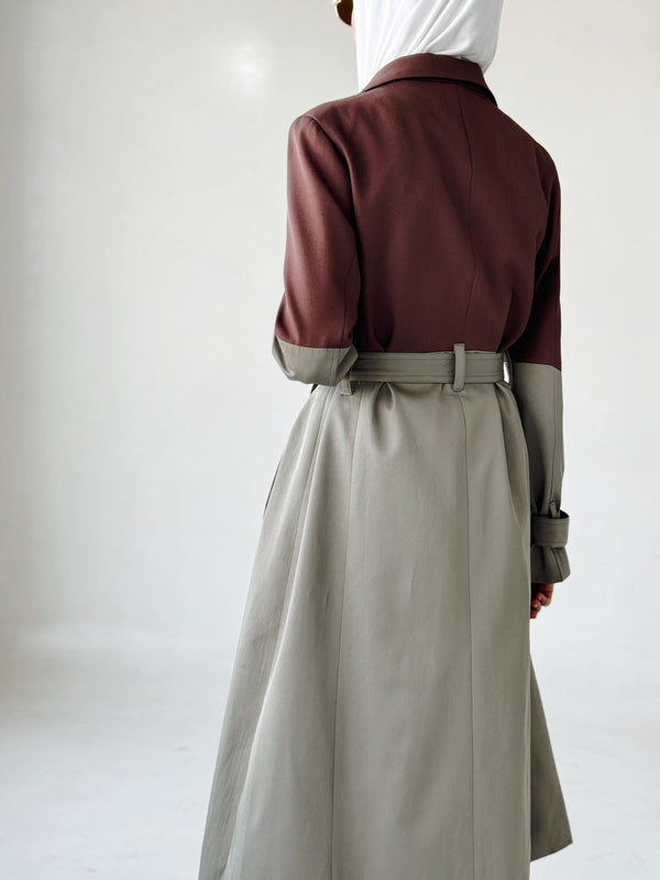 Elegant Lace-up Gathered Waist Trench Coat السترات الخارجية / المعاطف الطويلة