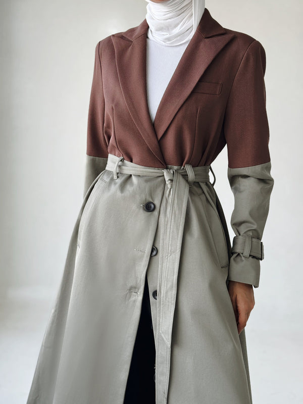 Elegant Lace-up Gathered Waist Trench Coat السترات الخارجية / المعاطف الطويلة