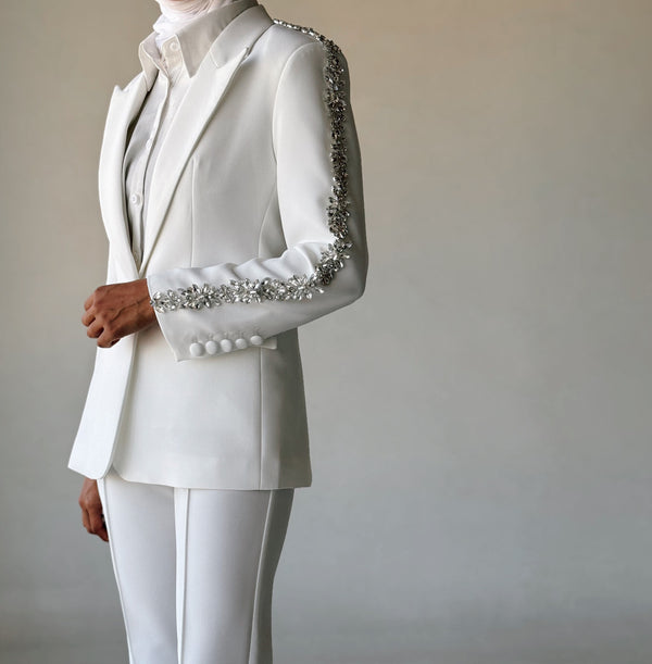 Beaded Rhinestone Blazer Pants Suits ملابس مجموعات كاملة