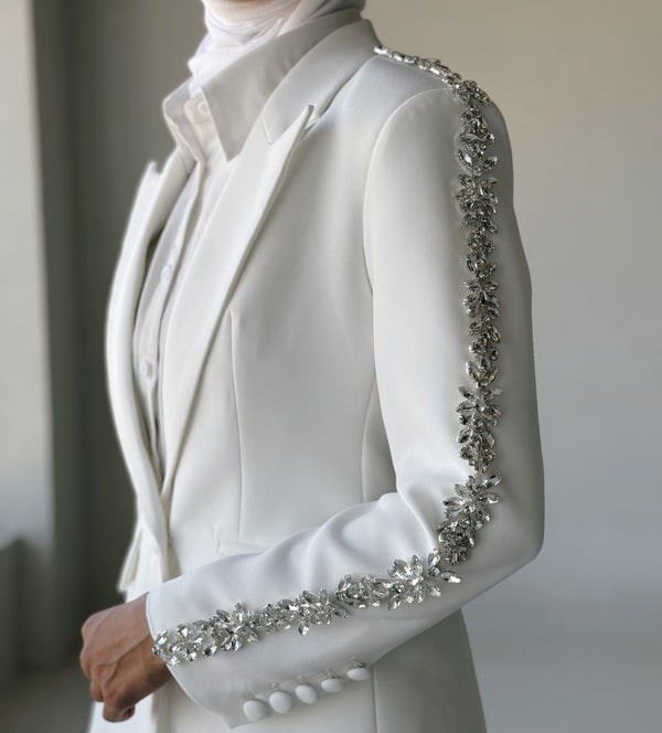 Beaded Rhinestone Blazer Pants Suits ملابس مجموعات كاملة