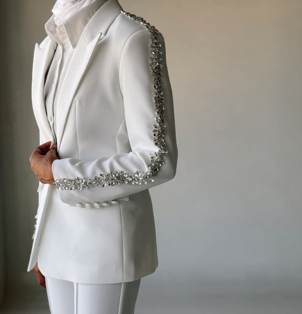 Beaded Rhinestone Blazer Pants Suits ملابس مجموعات كاملة