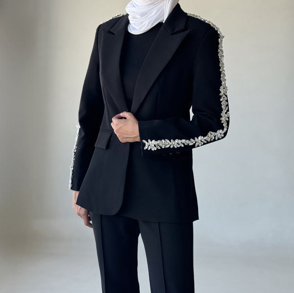 Beaded Rhinestone Blazer Pants Suits ملابس مجموعات كاملة