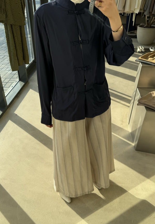 Striped Garterized  Wide Leg Trousers