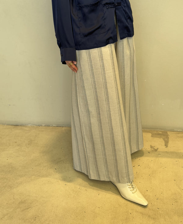 Striped Garterized  Wide Leg Trousers