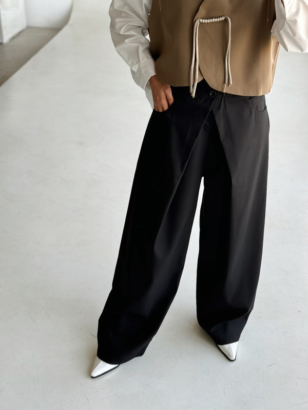 High Waist Double Layers Wide Leg Pants بنطال