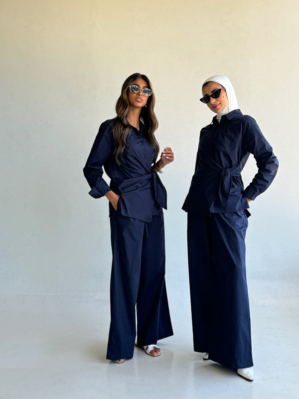 Single Breasted Shirt Tops+ High Waist Casual Pants Sets ملابس مجموعات كاملة