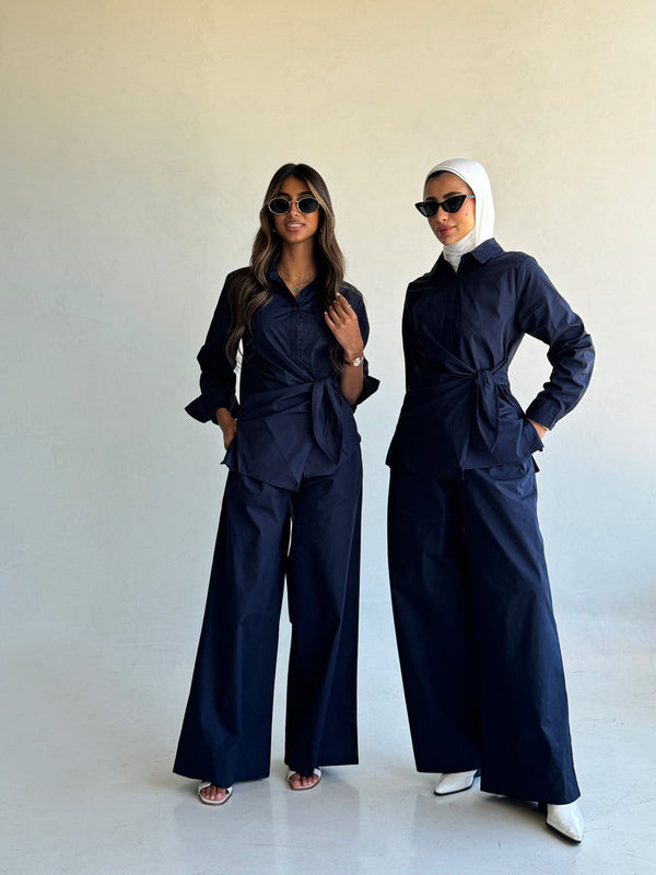 Single Breasted Shirt Tops+ High Waist Casual Pants Sets ملابس مجموعات كاملة