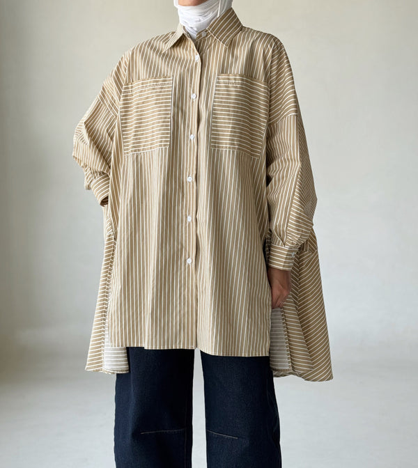 Striped Long Sleeve Irregular Shirt