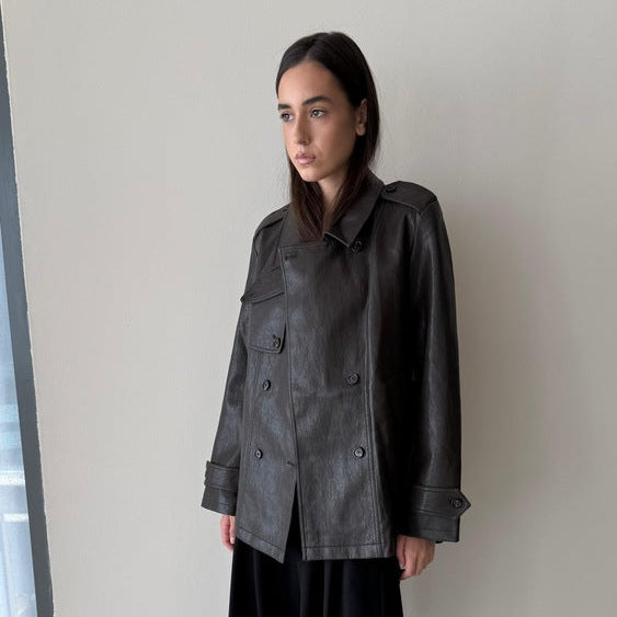 Short Trench Leather Jacket