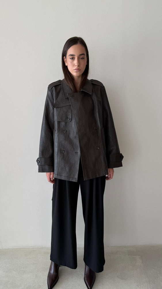 Short Trench Leather Jacket