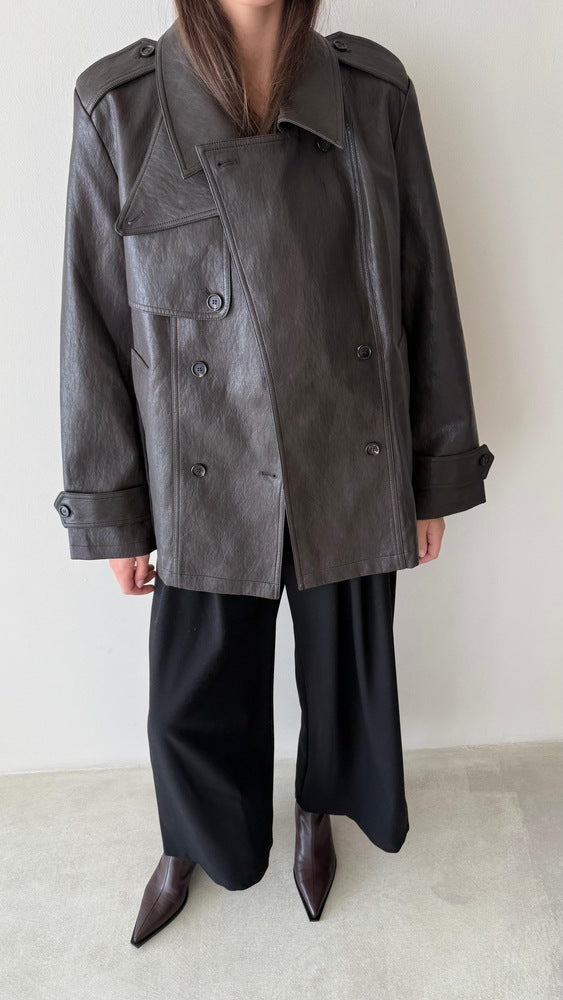 Short Trench Leather Jacket