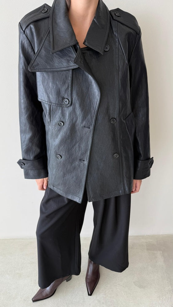 Short Trench Leather Jacket