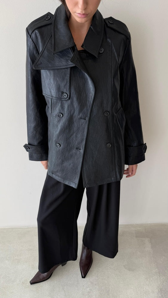 Short Trench Leather Jacket