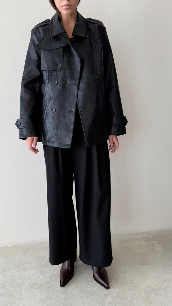 Short Trench Leather Jacket