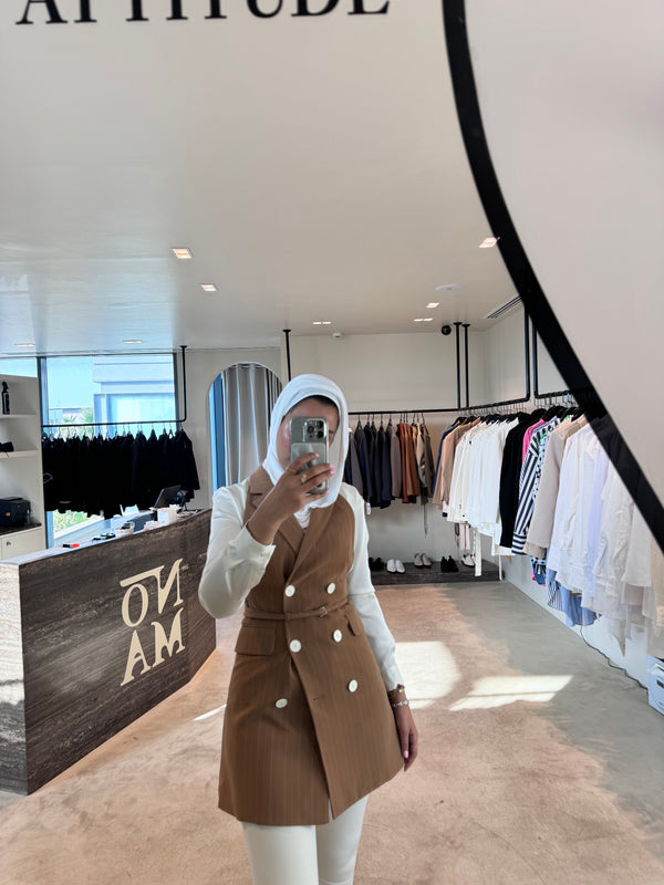 Striped Double Breasted Belted Blazer بليزر