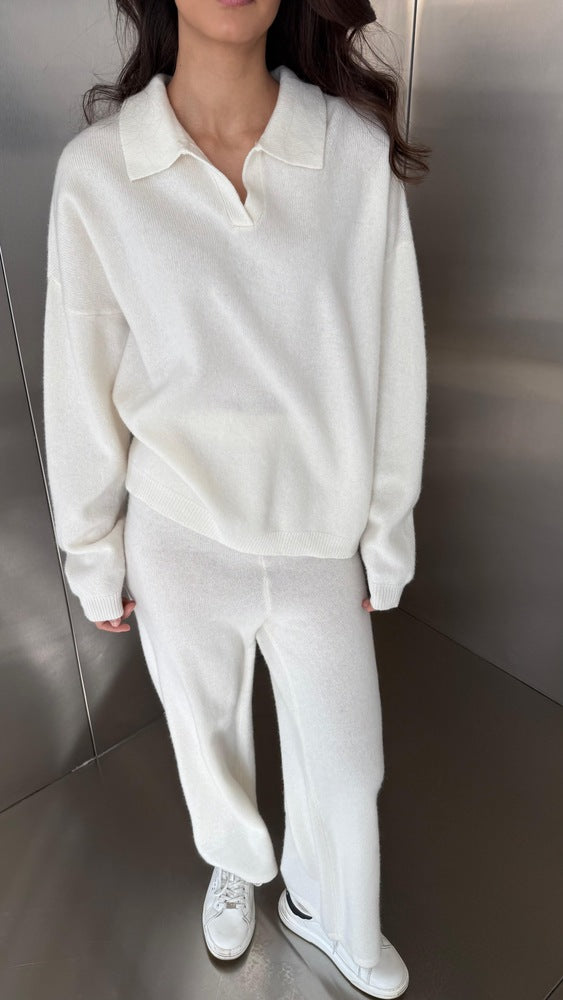 V-neck Collared Knitted Set