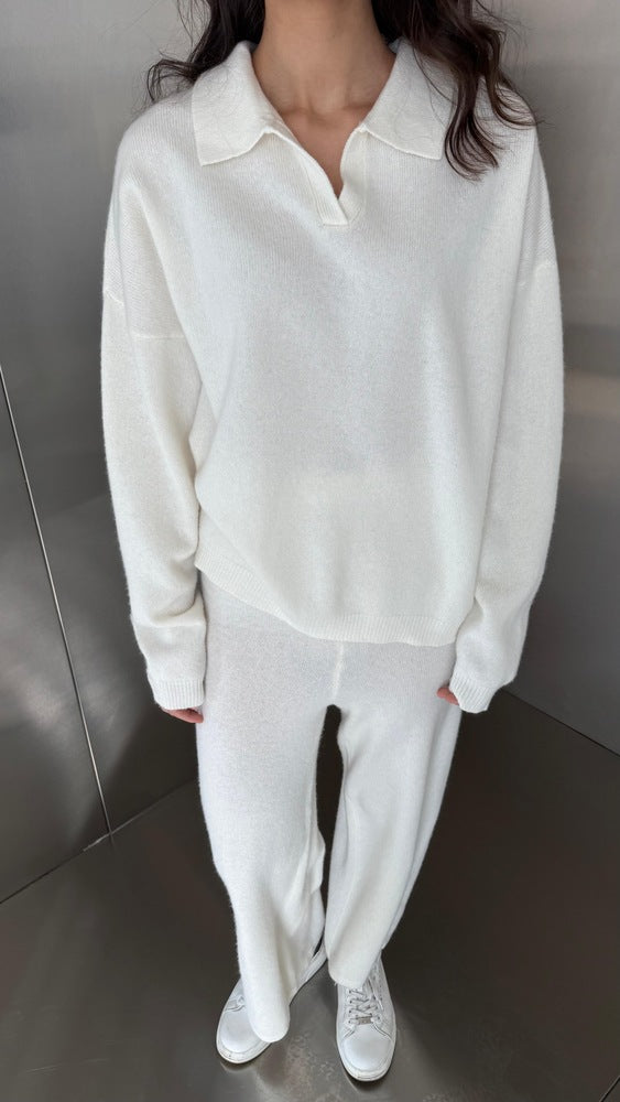 V-neck Collared Knitted Set