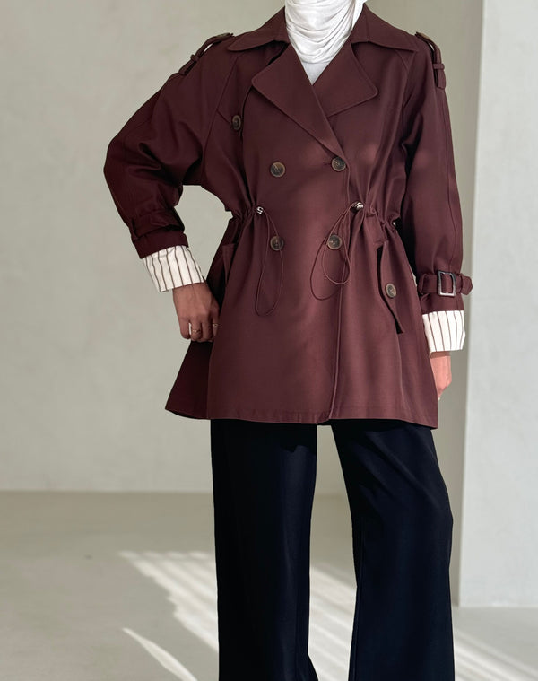 Waist Fitted Short Trench Coat