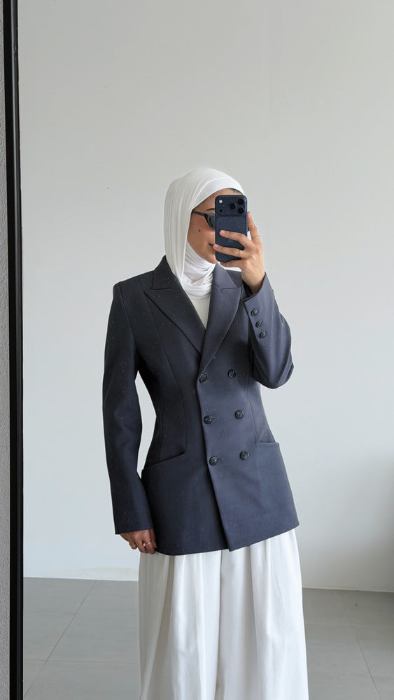 Double-Breasted Peak Lapel Blazer