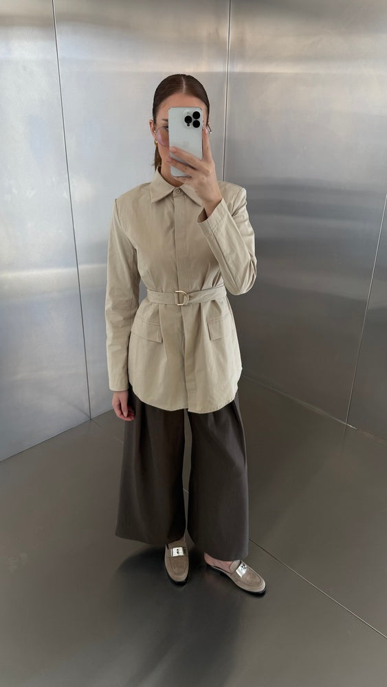 Golden Buckle Belted Shirt