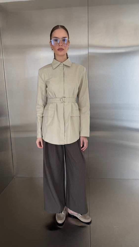 Golden Buckle Belted Shirt