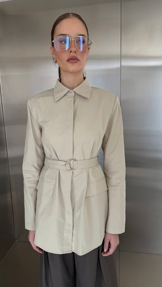 Golden Buckle Belted Shirt