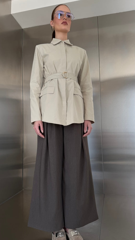 Golden Buckle Belted Shirt