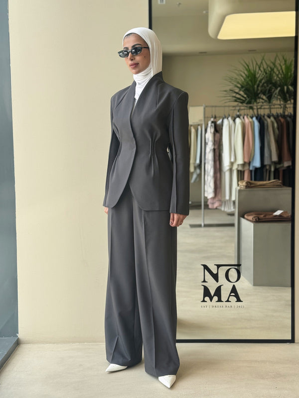 Waist Gathered Collarless Set