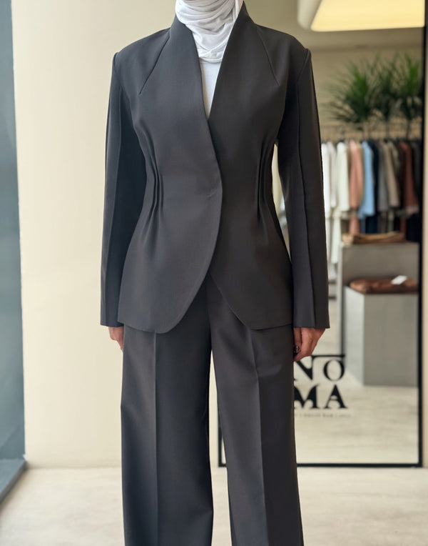 Waist Gathered Collarless Set