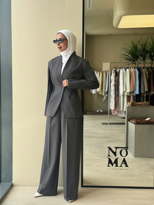 Waist Gathered Collarless Set