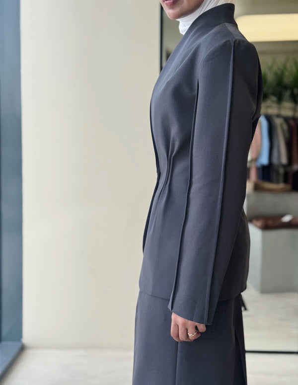 Waist Gathered Collarless Set