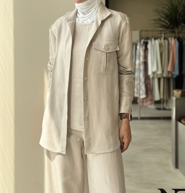 Linen  Wooden Button 3PC Set
