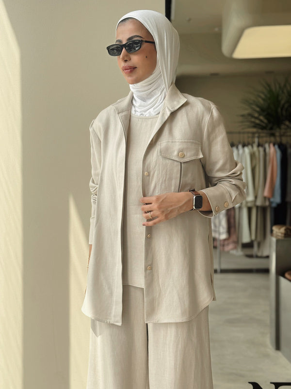 Linen  Wooden Button 3PC Set