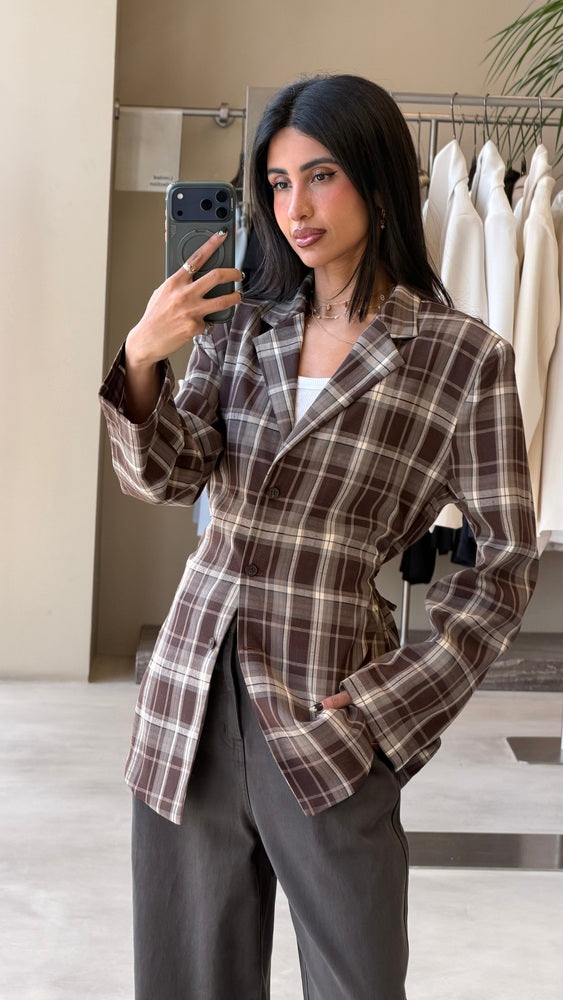 Belted Plaid Collared Shirt