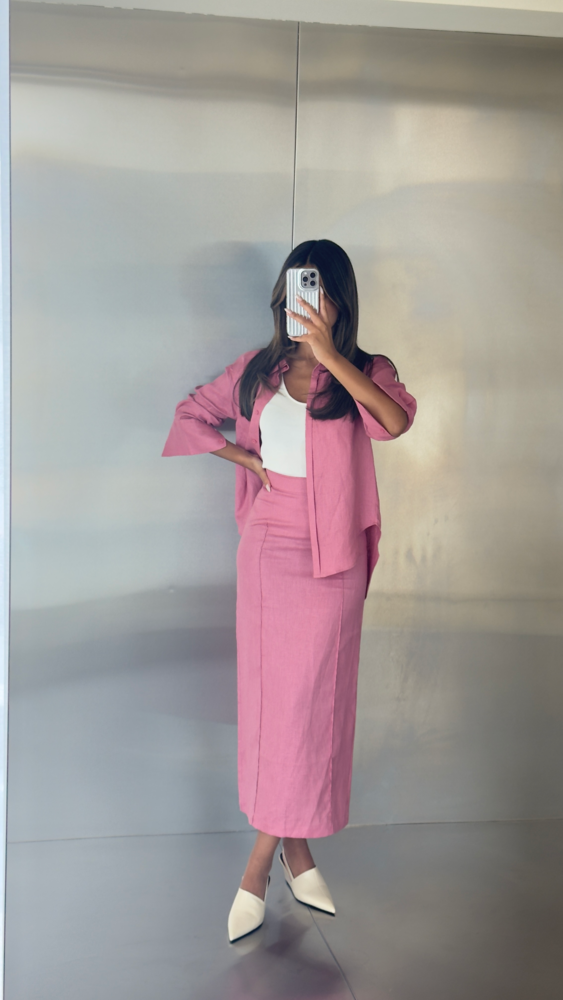 Pink Linen Casual Set