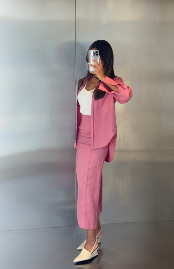Pink Linen Casual Set