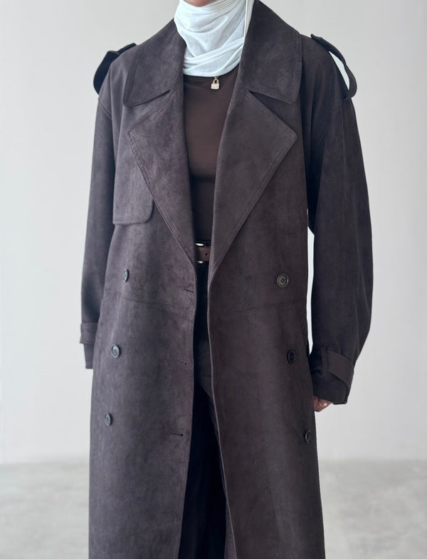 6 Buttons Suede Trenchcoat
