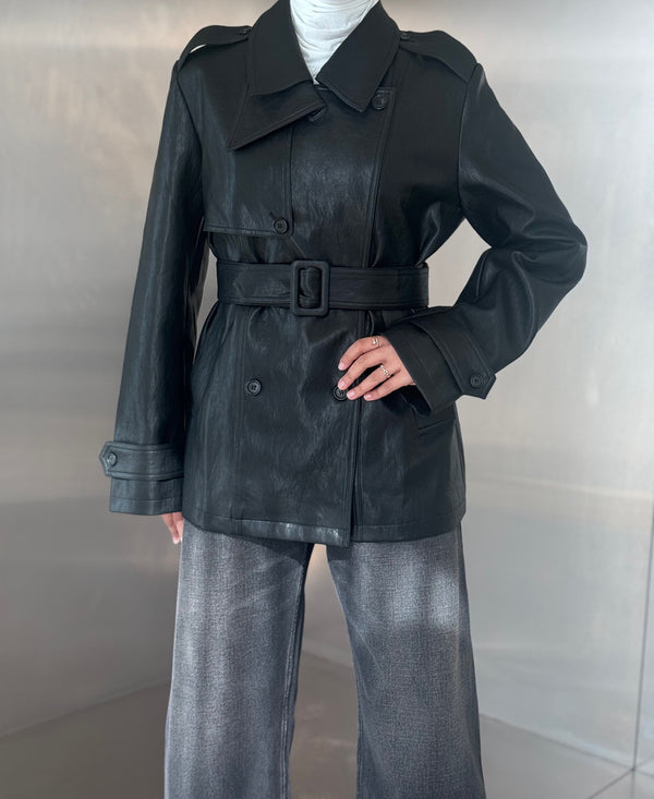 Short Trench Leather Jacket