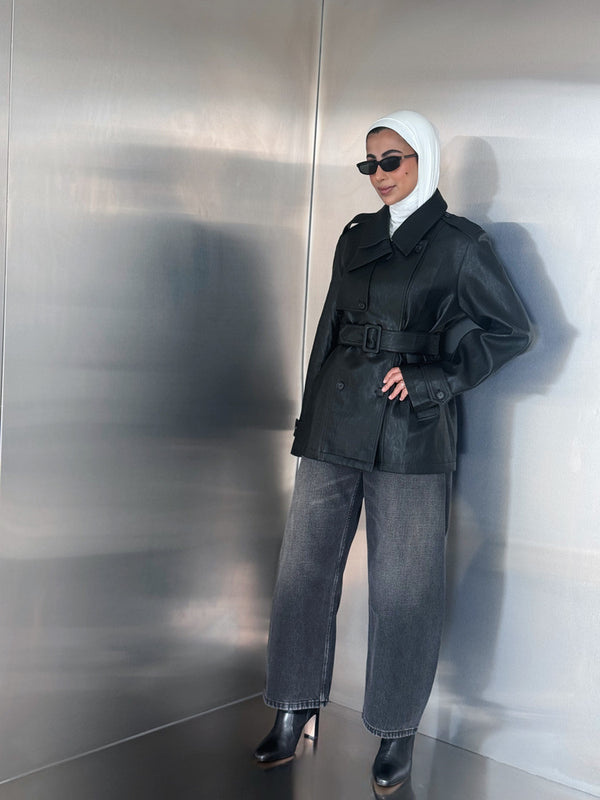 Short Trench Leather Jacket