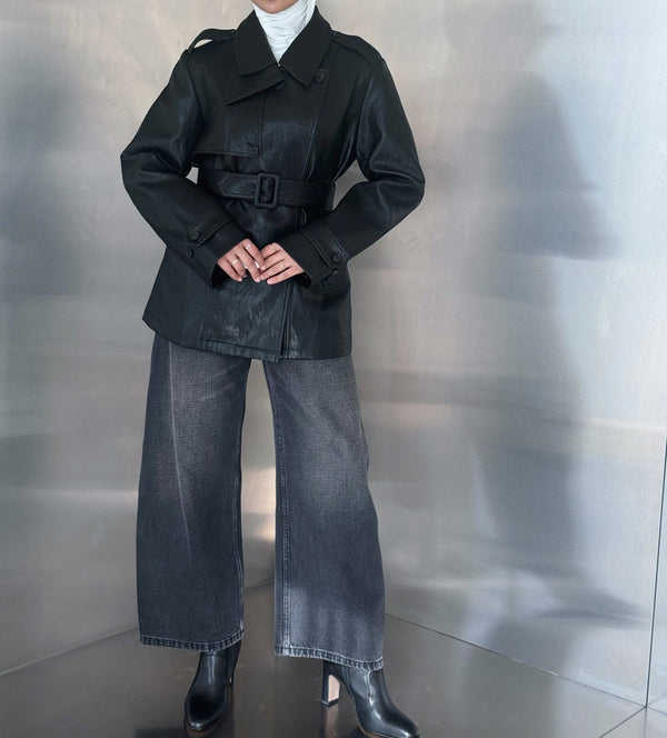 Short Trench Leather Jacket