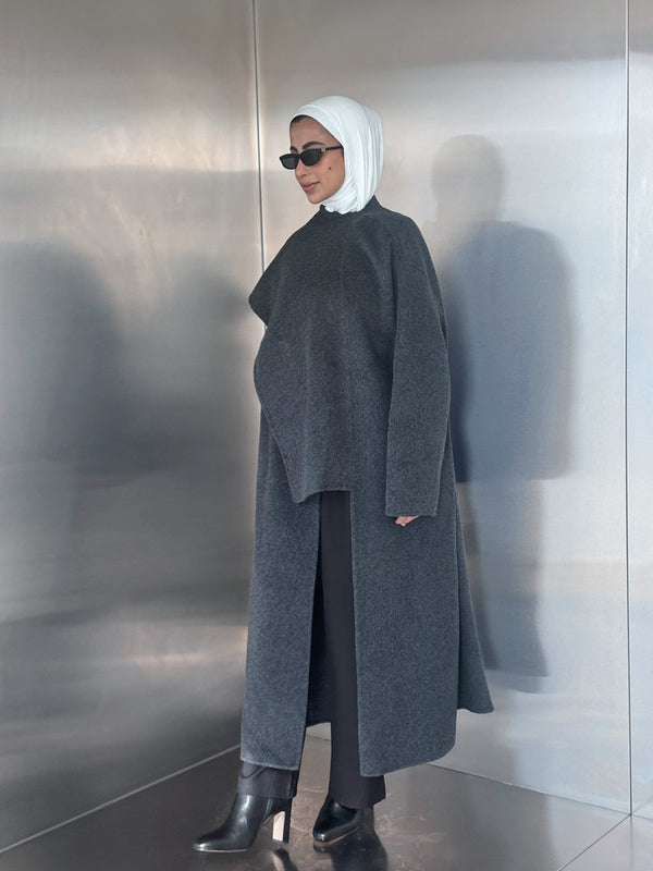Slanted Woolen Scarf Coat