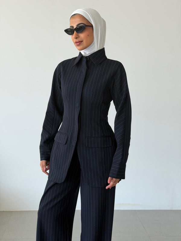 Pinstripe Hourglass Blazer Suit