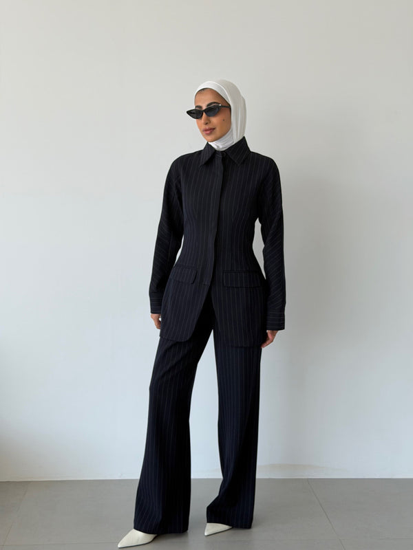 Pinstripe Hourglass Blazer Suit