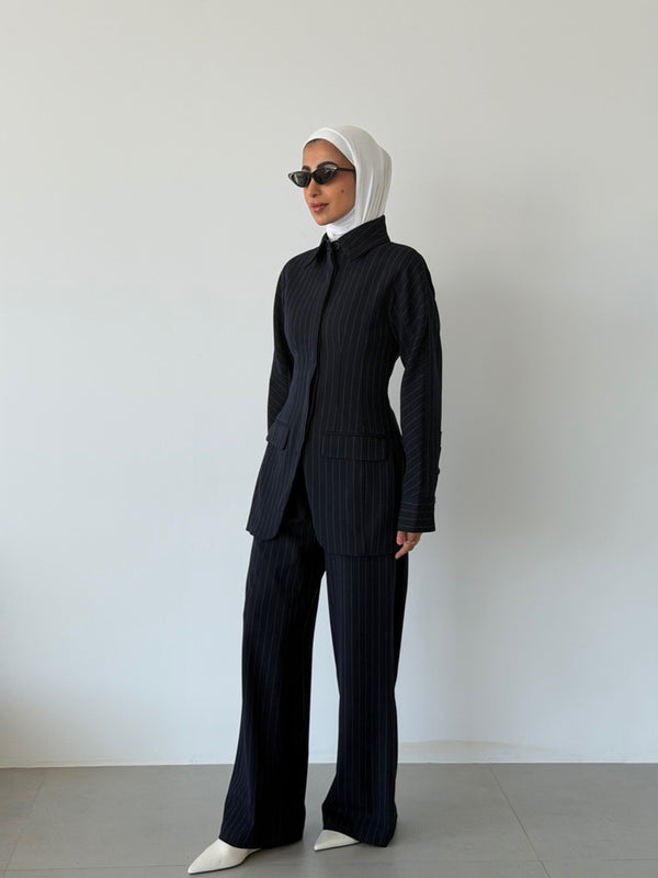 Pinstripe Hourglass Blazer Suit