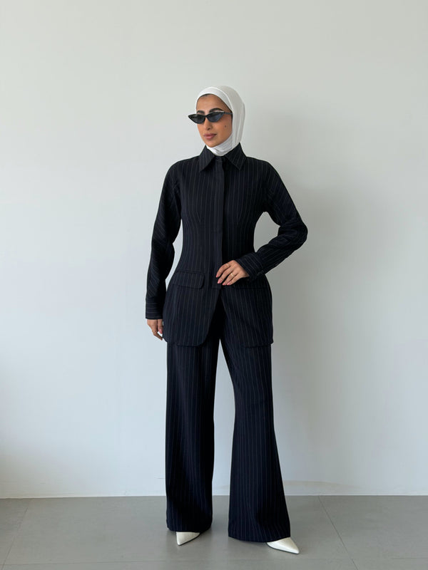 Pinstripe Hourglass Blazer Suit
