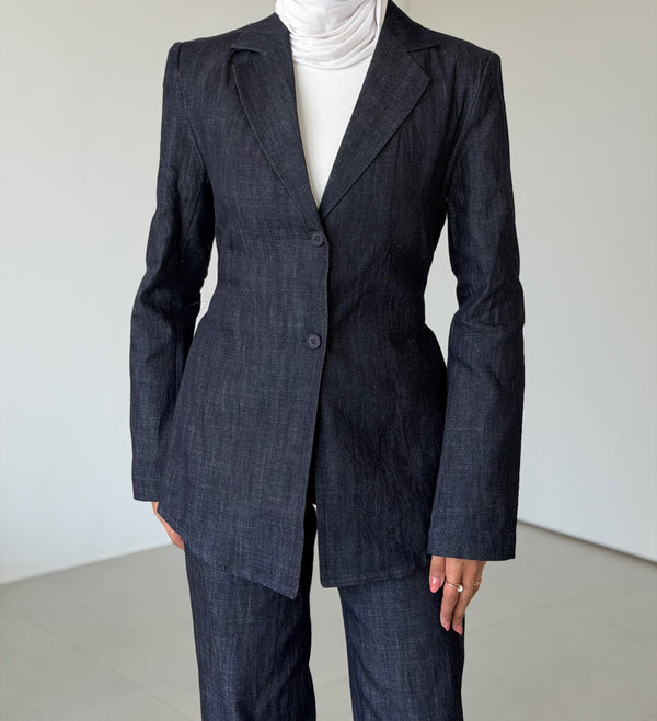Belted Denim Blazer Set